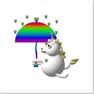 Cute Unicorn Under an Umbrella Posters and Art